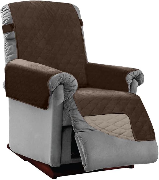Sofa Shield® Couch Small Recliner Slip Cover with Strap, Chocolate Beige | Reversible Furniture Protector, Stain and Tear Resistant Cushion Cover, Machine Washable Slipcover for Pets, Cats 70 inch by SofaShield