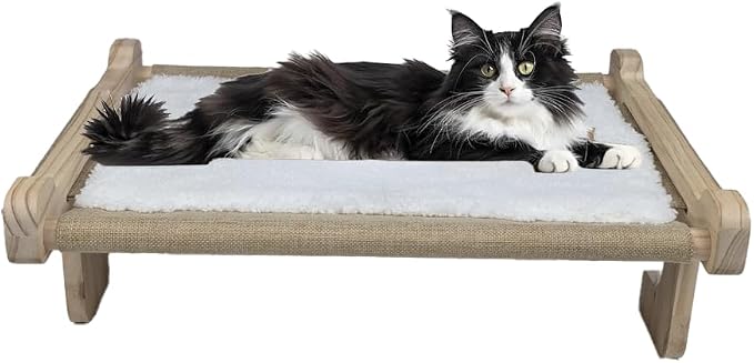 No Suction Cup Cat Window Perch, Adjustable 40lbs Heavy Duty Cat Hammock, Sturdy No-Drill Window Seat for Large Cats, Wood & Metal Frame Bed for Sills with Tracks by arborishthink