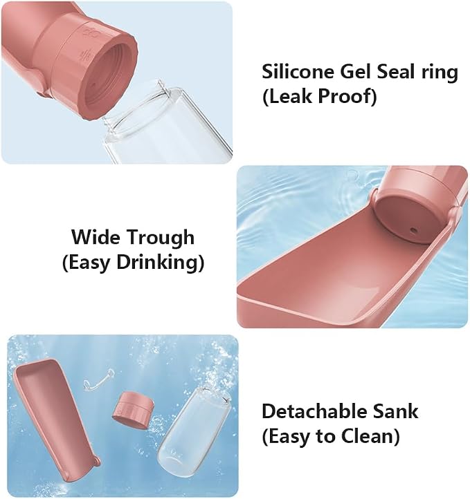 Portable Dog Water Bottle, 19 OZ Pet Travel Water Dispenser Pink | for Puppy Cat Walking Hiking Camping, Pet Travel Leak proof Water Bottle Bowl Small Medium Large Dogs Puppy Water Dispenser - Image 4