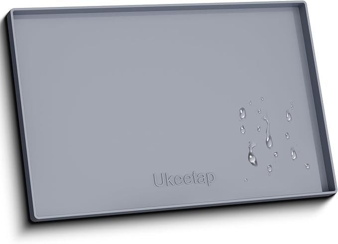 19" x 28" Extra Thick Silicone Mat Waterproof with Raised Edge, Gray | Under Sink Mat for Kitchen & Bathroom, Kitchen Cabinet Liner, Multi-Purpose for Storage & Protection by ukeetap