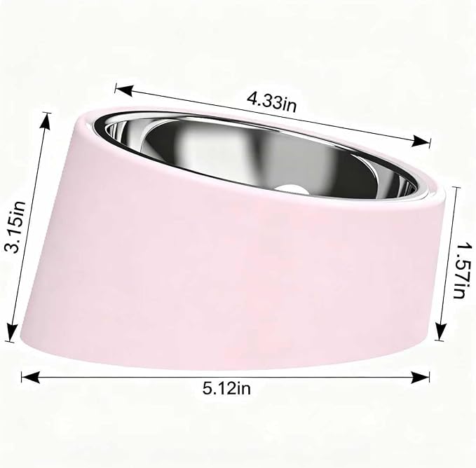 15° Tilted Dog Bowl for Flat-Faced Breeds, Ergonomic Elevated Feeder with Non-Slip Base, Anti-Choke Stainless Steel Food & Water Bowls for Small Dogs French Bulldog Pug (S, Pink) - Image 3