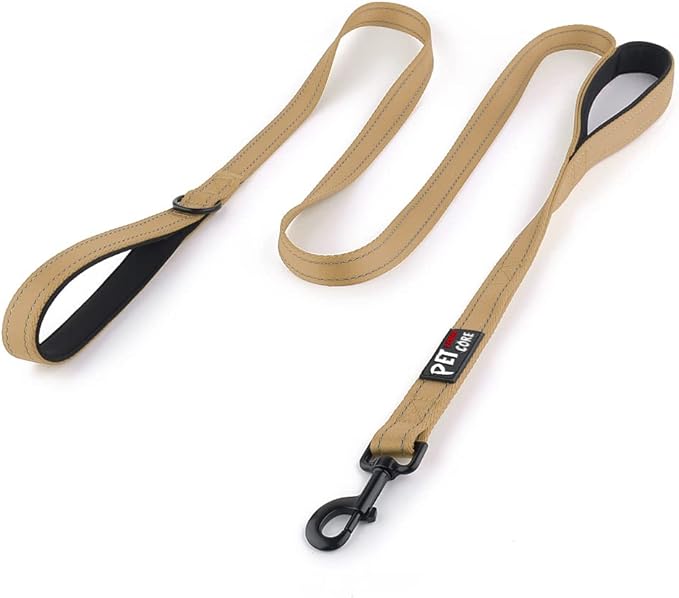 Plutus Pet Double Handle Dog Leash, 5 FT Long, for Medium Large Dogs | Reflective Nylon, Soft Padded 2 Handles, Heavy Duty for Training, Dual Handle Lead, 5 FT x 1”, Brown by PLUTUSPET