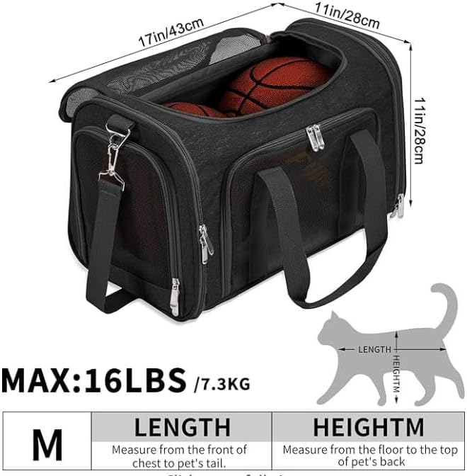 Soft-Sided Pet Carrier for Cats and Dogs, Collapsible Travel Bag with Shoulder Strap, Removable Mat, Mesh Windows, 17x11x11 Inch,Black - Image 3