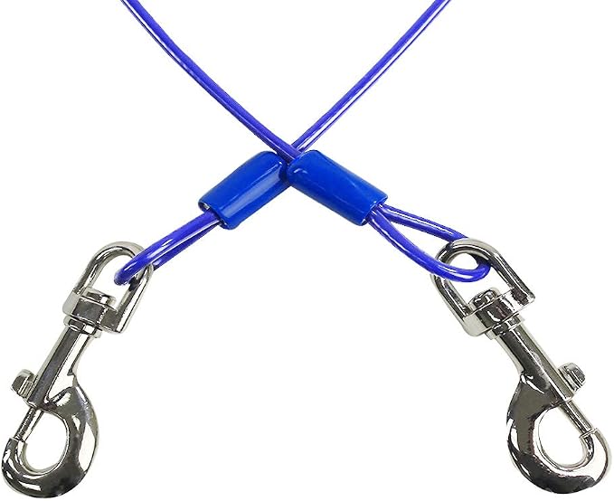 BV Dog Tie Out Cable 25 Feet - Heavy Duty Dog Lead Up to 60 Pounds - Reflective & Rust-Free with Quick Release Swivel Clips & 360° Rotating Clasp - Tangle-Free Dogs Runner for Yard (Blue, Single) - Image 6