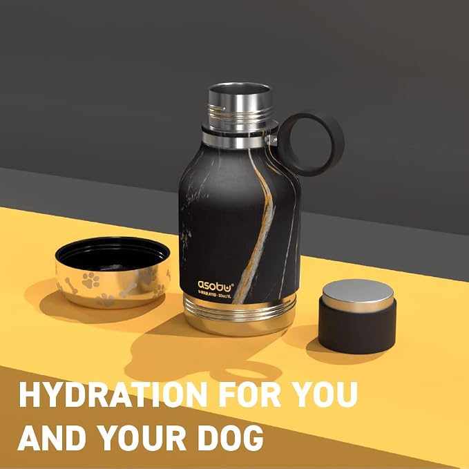Asobu Buddy Bottle a Stainless Steel Insulated Water Bottle for with Removable Dog Water Bowl and Dog Food and Treat Storage Bowl (Midnight Marble, 37 oz Water Bottle with Bowl) - Image 2