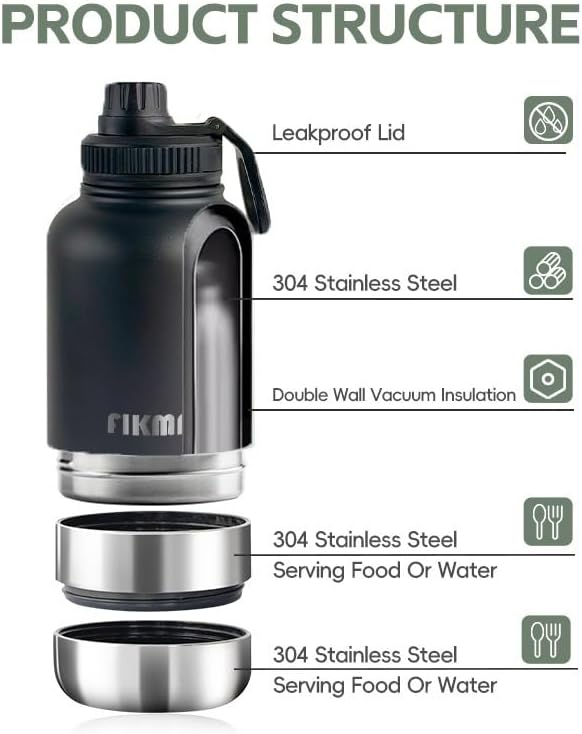 Dog Water Bottle with 2 Bowls, 32oz Insulated Stainless Steel Leak Proof | Travel Bottle for Pets, Portable Design for Hiking, Camping & Travel (Black) - Image 7