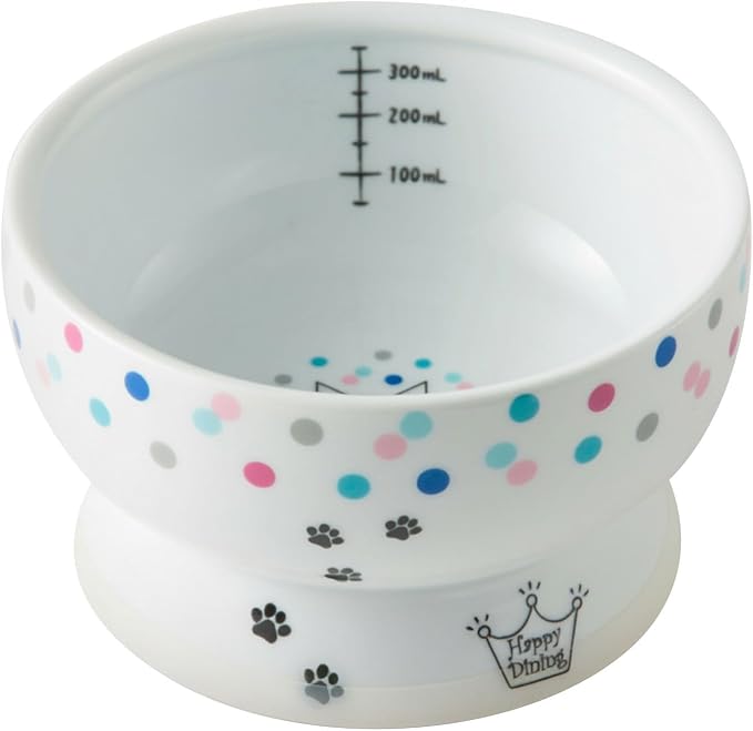Necoichi Raised Cat Water Bowl, Whisker-Friendly (Colorful Dots, Regular) by NECOICHI