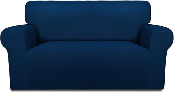 PureFit Stretch Loveseat Covers Fleece Couch Covers for Sofa Navy | 1-Piece Sofa Slipcover Soft Couch Protector, Sofa Cover Washable with Non Skid Foam and Elastic Bottom for Kids, Dogs by PureFit