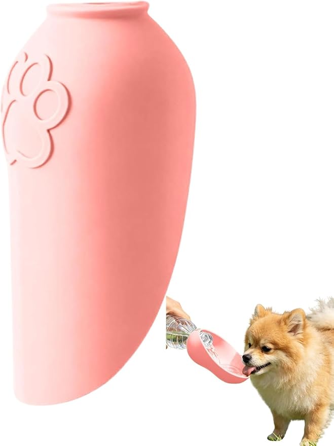 Silicone Portable Dog Water Bottle Adapter, Leakproof Foldable Leaf Pet Water Dispenser Cap, Practical Folding Drinking Bowl, Feed for Puppy Outdoor Walking Camping for Standard Water Bottles (Pink) - Image 2