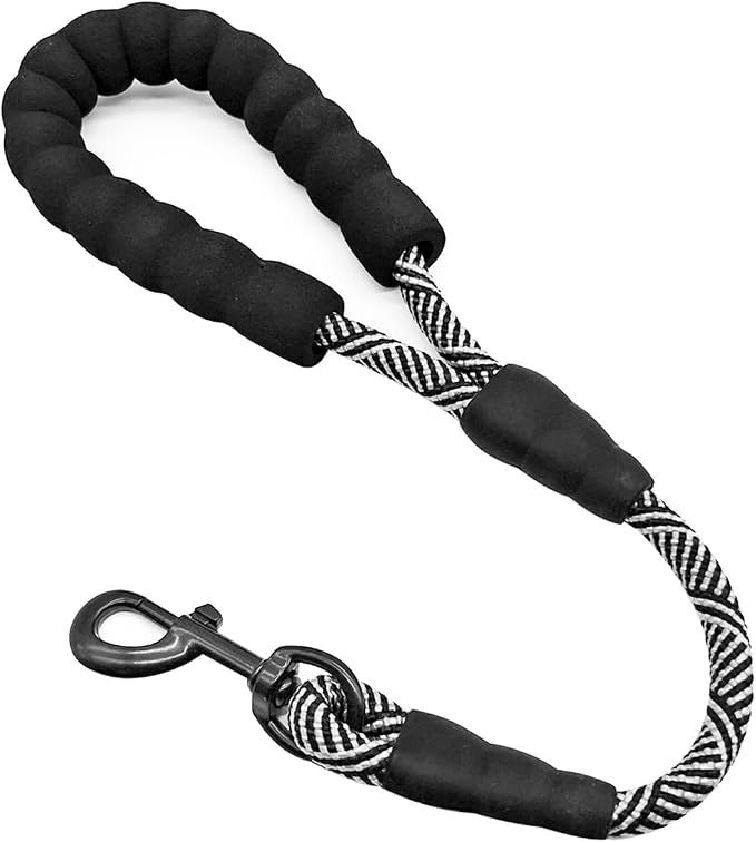Short Dog Leash 18 Inch Rope Traffic Leash with Padded Dog Handle | 1/2” Strong Nylon Tab 1.5FT Control Dog Lead for Medium Large Dogs Training Walking (Black) by Mycicy