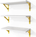 Fixwal Wall Floating Shelves for Home Decor (White, Set of 3, 16.5 Inch) | Wood Shelves, Natural Grain, 40Lb Capacity, Sturdy Triangle Brackets, Versatile for Any Room by Fixwal