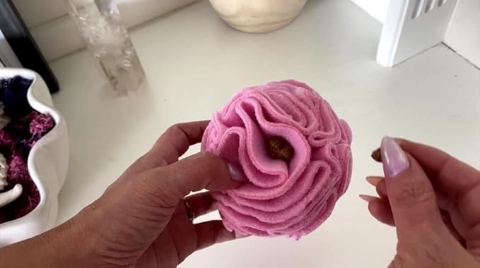 Glory To Dog Small Breed Snuffle Puzzle Ball Treat Foraging Dog Toy Pink | Interactive fleece snuffleball hides treats at variable depths. Engages smell & foraging instinct. Machine washable 4" - Image 4