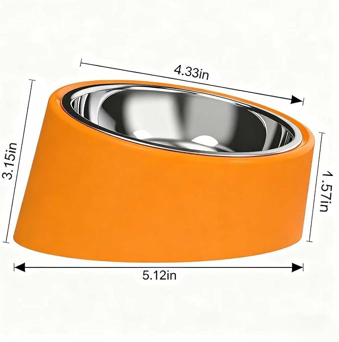 15° Tilted Dog Bowl for Small Dogs Flat-Faced Breeds - Anti-Choke Ergonomic Elevated Feeder Non-Slip Base -2-in-1 Detachable Stainless Steel Food & Water Bowls - Vibrant Orange Easy to Spot(S, Orange) - Image 3