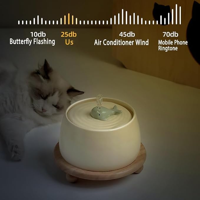Ceramic Automatic Pet Water Fountain, 45oz/1.3L White Water Bowl | Ultra Quiet Cat Water Fountain with Activated Carbon Filter, Pet Drinking Water Dispenser Perfect for for Cats and Small Dog - Image 6