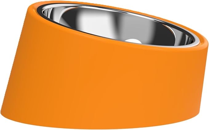 15° Tilted Dog Bowl for Small Dogs Flat-Faced Breeds - Anti-Choke Ergonomic Elevated Feeder Non-Slip Base -2-in-1 Detachable Stainless Steel Food & Water Bowls - Vibrant Orange Easy to Spot(Ｌ, Orange) by Unknown
