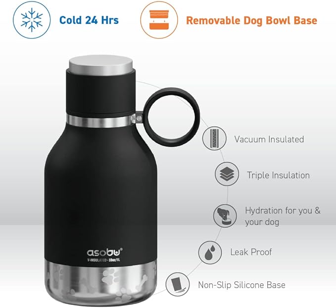 Asobu Buddy Bottle, a Stainless Steel Insulated Water Bottle with Removable Dog Water Bowl and Dog Food and Treat Storage (Midnight Marble, 37 Oz) - Image 2