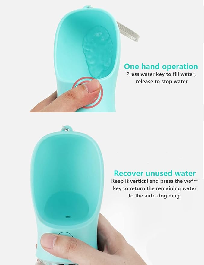 Kalimdor Dog Water Bottle, Leak Proof Portable Puppy Water Dispenser with Drinking Feeder for Pets Outdoor Walking, Hiking, Travel, Food Grade Plastic (12oz Blue) - Image 4