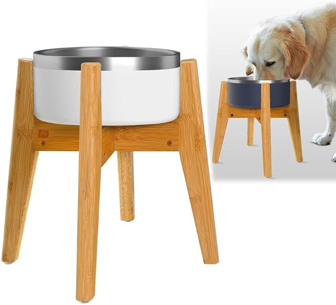 Dog Bowl Stand for Large Dogs - Adjustable, Bamboo | Use to Elevate, Raise Pet Food Water and Slow Feeder Bowls, Expandable with Locking Option, Non-Slip Feet, Stand Only - Image 2