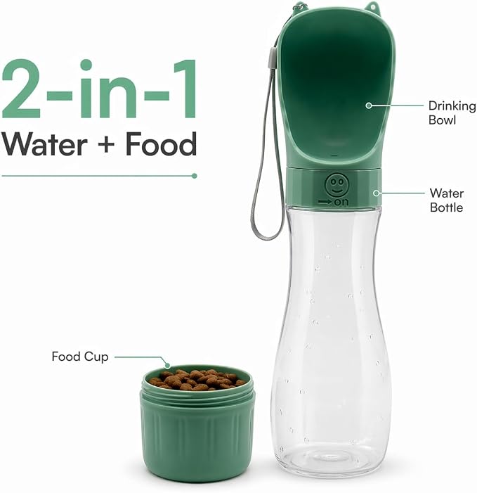 Portable Dog Water Bottle with Food Container, Leak-Resistant Travel Water Dispenser for Walking, Hiking & Travel - Image 3