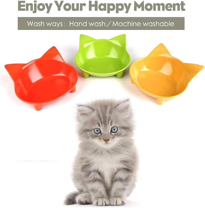 Whisker Fatigue Relief Cat Food Bowls, Non-Slip Shallow Wide Cat Dishes | 3 Pack for Food & Water, Indoor Cats & Kittens, Small Dogs & Rabbits, Non-Slip Base, Easy to Clean, Dry & Wet Food Use - Image 5