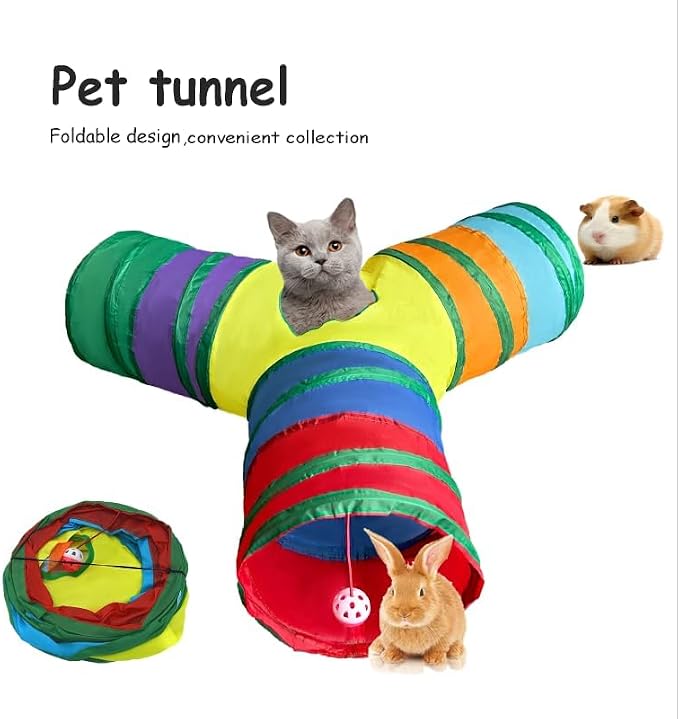 3-Way Collapsible Cat Tunnel Tube Toy Rainbow Y — Interactive Play Tunnel with Hanging Ball & Peek Hole for Indoor Cats, Kittens, Puppies & Rabbits | Hours of Fun & Exercise - Image 6