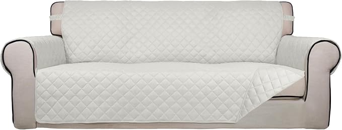 PureFit Reversible Quilted Couch Covers for Dogs Oversized Sofa Cover 78” | Ivory/Ivory, Water Resistant Couch Protector, Washable Pet Couch Cover with Non Slip and Elastic Straps For Kids by PureFit