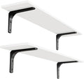Long Wall Shelves, 31.5Inch Wooden Wall Mounted Shelves, Set of 2 | Floating Book Shelf, Sturdy Metal Bracket Easy Assembly, Max Load 22lbs, Wall Storage Ledges, Bedroom/Bathroom/Kitchen, White by DINZILVJ