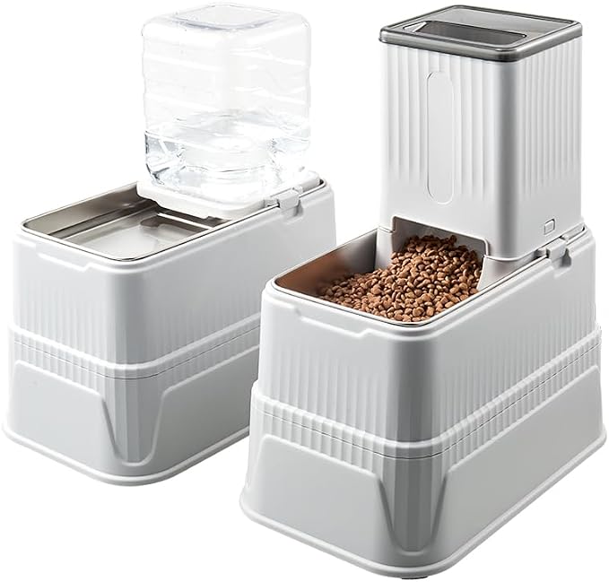 Elevated Dog Bowls Set, 1 Gallon Automatic Gravity Food Feeder & Water Dispenser with Stainless Steel Bowls, Adjustable Elevated Feeder for Small Medium Large Dogs, Anti-Choking & Neck Protection by HANZOTO
