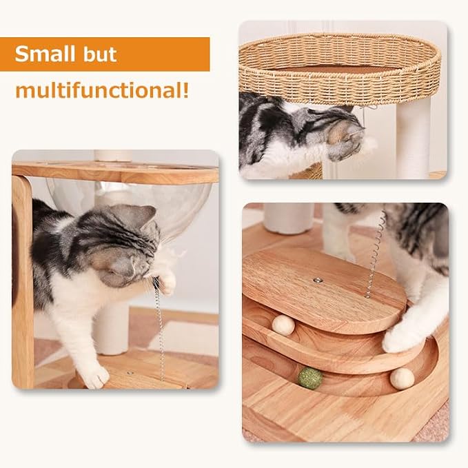 Cat Tree Tower, Freestanding, Stylish, Cushioned Bed, Large Base, for Multiple Cats, Compact, Winter and Summer Use, Summer Mat Included, for Large Cats (81cm Brown) - Image 10
