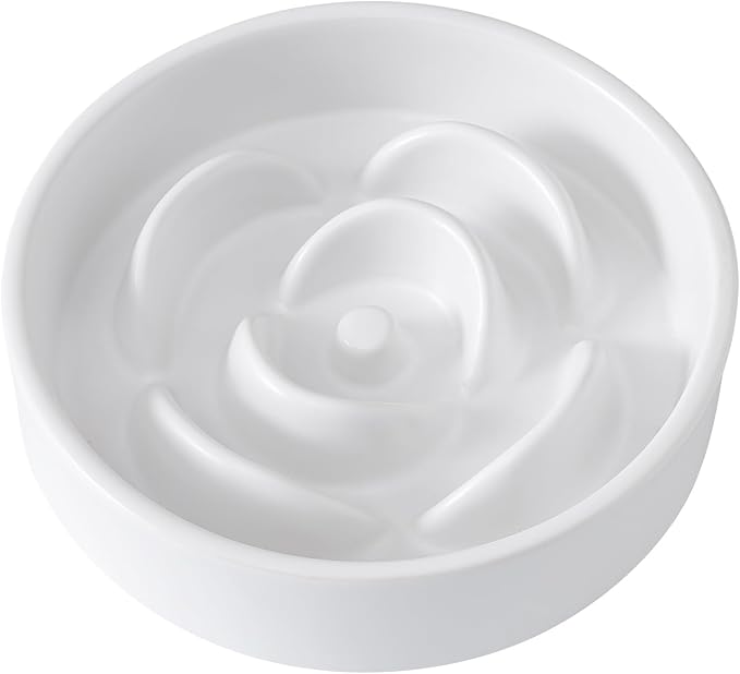 6'' Ceramic Slow Feeder Dog Bowls - Petal Shape Modern Dog Food Dish for Cats and Small Breed Dogs, Puzzle Maze Bowl to Slow Down Eating, Anti-Gulping, Dishwasher & Microwave Safe, White by Welloyed
