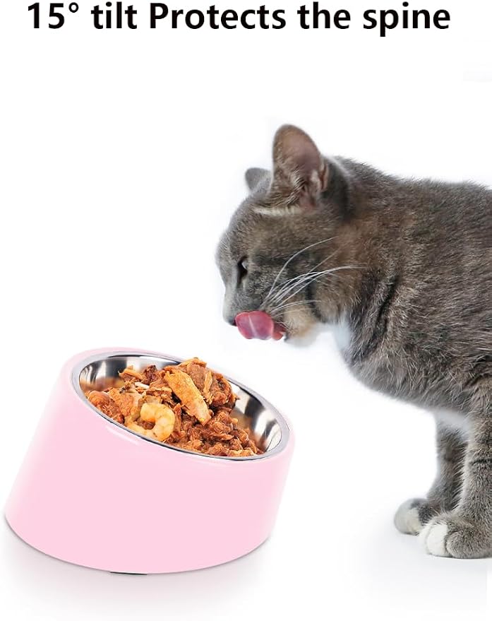 15° Tilted Dog Bowl for Medium Dogs & Flat-Faced Breeds - Anti-Choke Ergonomic Elevated Feeder Non-Slip Base - 2-in-1 Detachable Stainless Steel Food (Ｌ, Pink) - Image 9