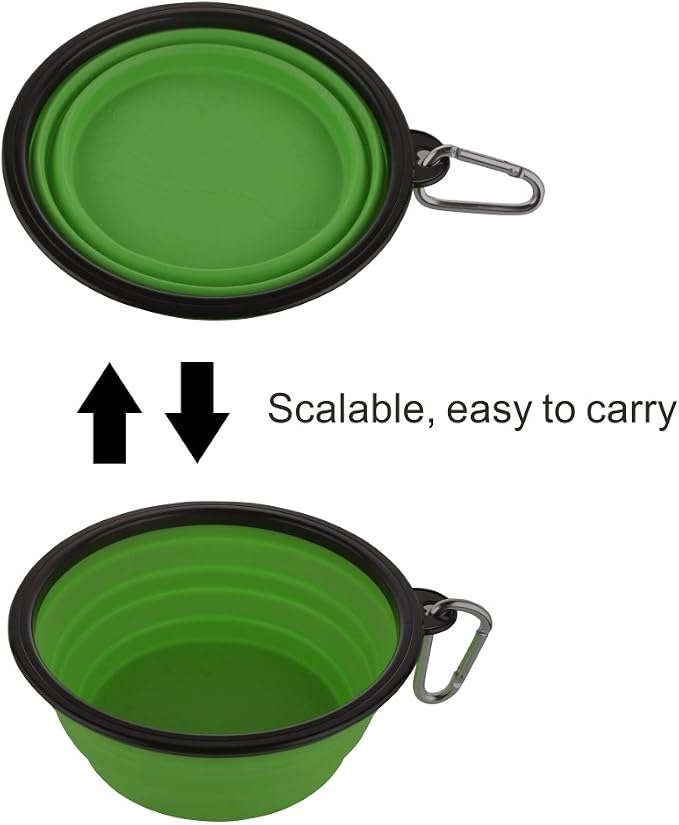 Large Collapsible Dog Bowls, 34oz Portable Foldable Travel Water Bowl Food Dishes with Carabiner Clip for Traveling, Hiking, Walking, 2 Pack (Purple+Green) - Image 4