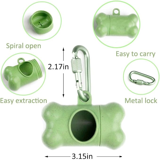 Dog Poop Pickup Bags Holder Dispenser with Standard-Sized Leak-Proof Scented Doggy Waste Bags and Carabiner with Safety Lock&Fastener Never Loose on Leash Lead Again (2 Holder 30 Bags, Green) - Image 2