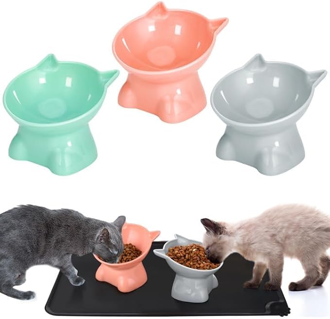 3 Pcs Raised Cat Bowl 15° Elevated Cat Food Bowl Tilted Cats Bowls | Anti Vomiting Cats Dishes Pet Food and Water Bowls for Indoor Cats and Small Dogs - Image 2