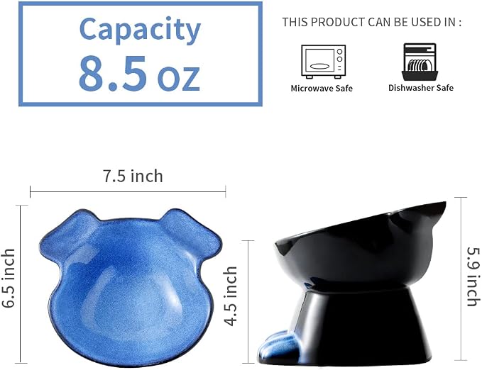 Nihow Elevated Ceramic Dog Bowls: 6.5 Inch Raised Dog Bowl for Food & Water | Food Safe Bowl for Medium/Small Size Dogs - Vivid Blue Puppy Bowls for Protecting Pet's Spine (1 PC) - Image 2