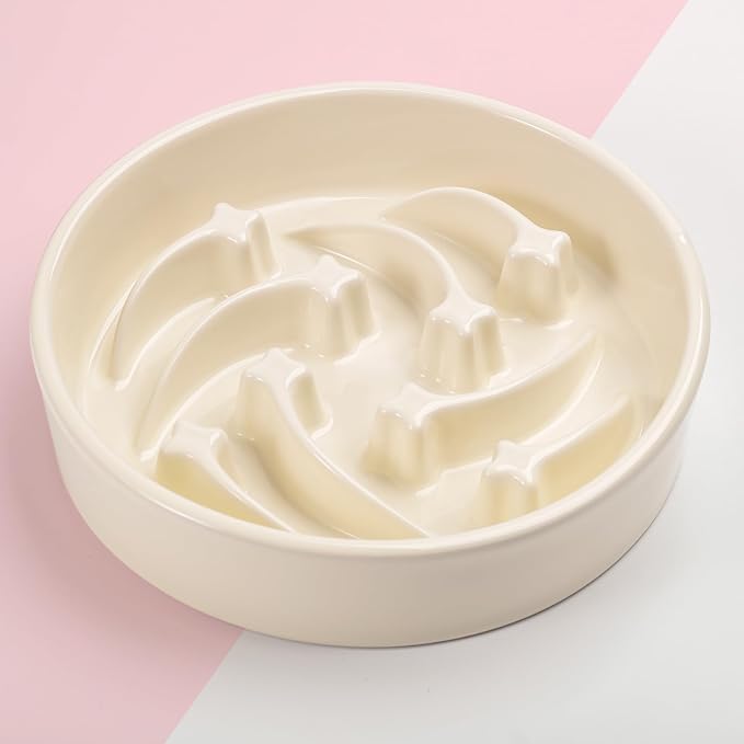 8.26 in Milk White Dog Bowl Slow Feeder Ceramic for Medium and Large Breed,Elevated/Raised Slow Feeding Dog Food Water Dish Heavy Weighted,Puzzle Eating Bowl Modern Maze Meteor - Image 6