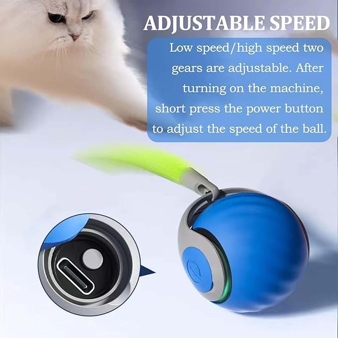 Speedy 2.0 Tail Interactive Cat Toys for Indoor Cats, Automatic Cat Toy with Tail, Electric Rolling Ball on Carpet,Cat Toys for Bored Indoor Adult Cats (Blue) - Image 3