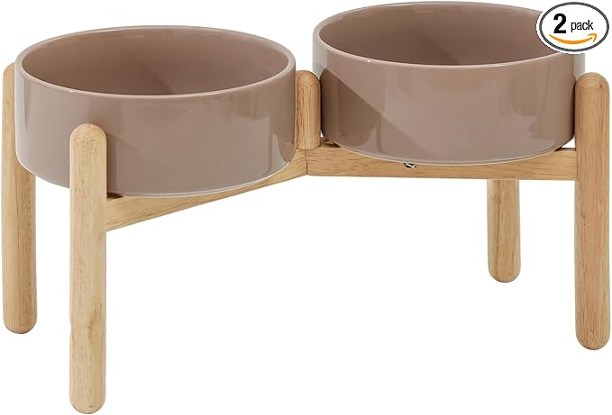 Havniva Ceramic Dog Bowls Elevated, Raised Dog Food Bowl for Large Dogs | 8.3” Elevated Dog Bowls, Non-Slip Wood Stand, Dog Food and Water Bowl Set, Dog Feeding Dish, Large Capacity Pet Water Bowl by Havniva
