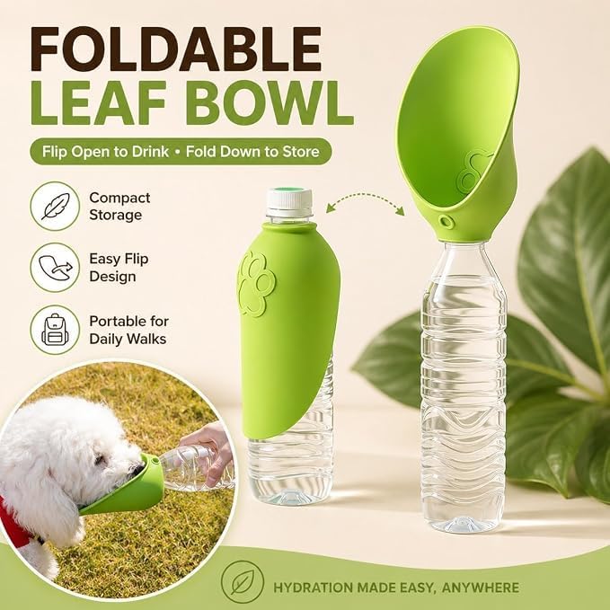 Dog Water Bottle Adapter Portable Silicone Dog Water Dispenser for Standard Water Bottles Leak Proof Outdoor Pet Water Feeder Bowl for Dog Cat Walking Hiking Travel Foldable Leaf Design - Image 3