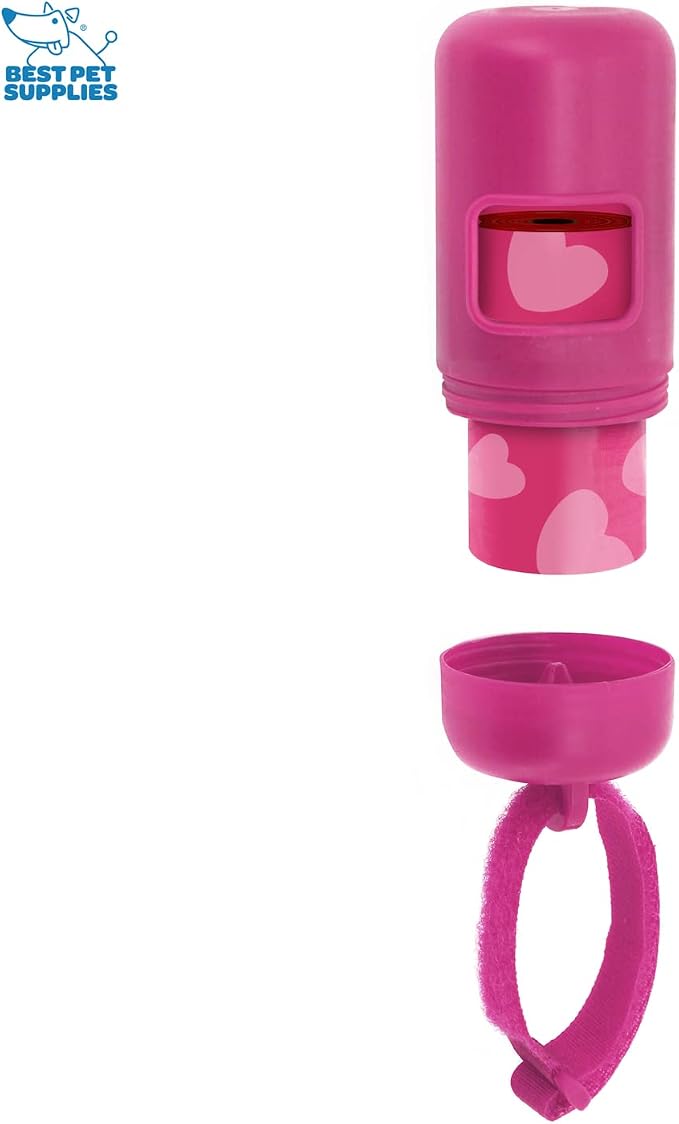 Best Pet Supplies Dog Poop Bag Holder Leash Attachment with Reusable Dispenser for Travel, Walking, Park, and Outdoor Use, Durable with Clip-On - Fuchsia, Pack of 2, Plastic Dispenser w/30 Bags - Image 2