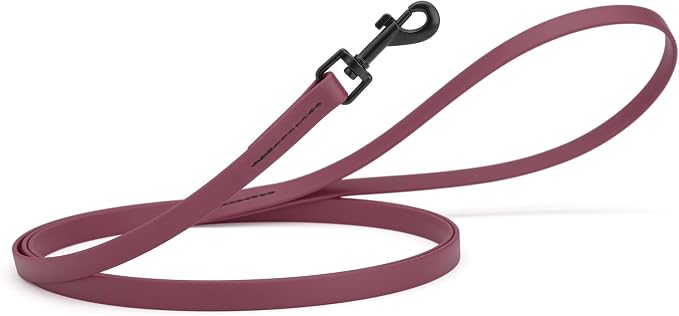 Dogline Biothane Waterproof Dog Leash Strong Coated Nylon Webbing with Black Hardware Odor-Proof Easy to Clean High Performance for Small or Large Dogs Made in USA 4 or 6 ft Lead, Merlot Burgundy by Dogline