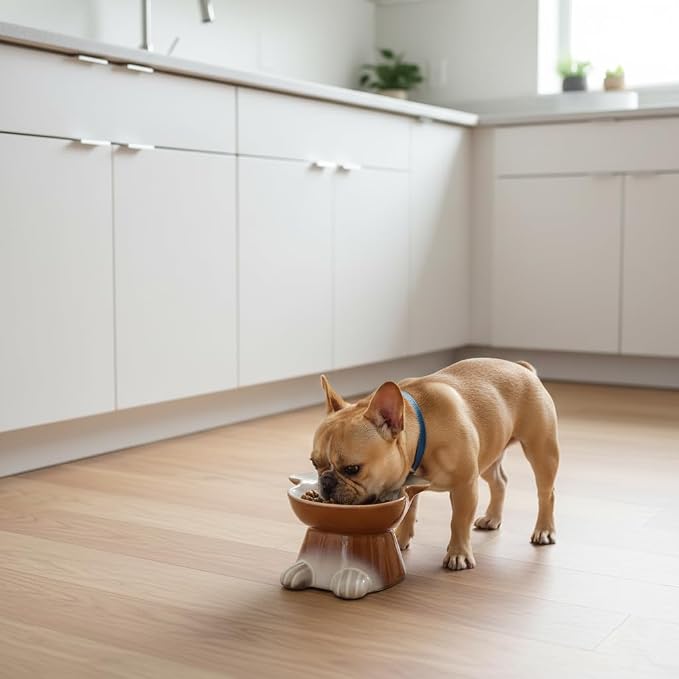 Nihow Elevated Ceramic Dog Bowls: 6.5 Inch Raised Dog Bowl for Food & Water | Food Safe Bowl for Medium/Small Size Dogs - Brown Puppy Bowls for Protecting Pet's Spine(1 PC) - Image 4