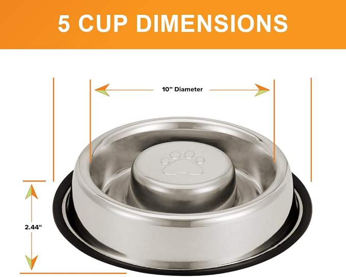Neater Pet Brands Stainless Steel Slow Feed Bowl - Non-Tip & Non-Skid - Stops Dog Food Gulping, Bloat, Indigestion, and Rapid Eating (5 Cup) - Image 7
