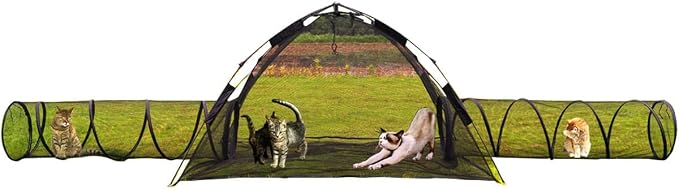 3 in 1 Portable Cat Playpen Outdoor Enclosures-Pop-uped Visual Net Pet Play Tent Tunnels Compound House for Cat Puppy Rabbit Small Animals-Large by HI+SUYI