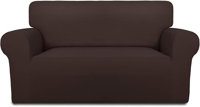 PureFit Stretch Loveseat Covers Fleece Couch Covers for Sofa Chocolate | 1-Piece Sofa Slipcover Soft Couch Protector, Sofa Cover Washable with Non Skid Foam and Elastic Bottom for Kids, Dogs by PureFit