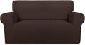 PureFit Stretch Loveseat Covers Fleece Couch Covers for Sofa Chocolate | 1-Piece Sofa Slipcover Soft Couch Protector, Sofa Cover Washable with Non Skid Foam and Elastic Bottom for Kids, Dogs by PureFit
