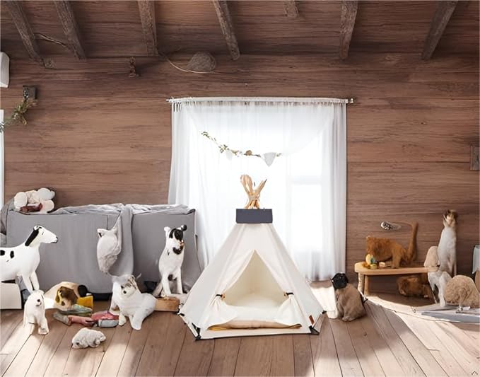 Dog Teepee Bed Cat Tent Portable Houses Pet Puppy with Thick Cushion (M:Size fits 9kg/20lbs (Pets)) | (White, M:Size fits 9kg/20lbs (Pets)) - Image 6