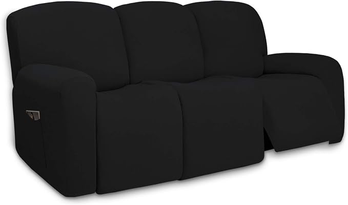 PureFit Super Stretch 3 Seats Recliner Sofa Couch Cover with Pocket | Non Slip Soft Sofa Slipcover, Washable Spandex Reclining Furniture Protector for Kids, Pets (Recliner Sofa, Black) by PureFit