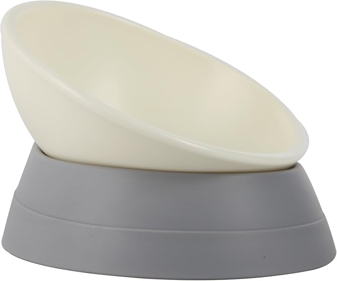 Bulldog Bowl Anti-Slip Dog Cat Dish Detachable Rubber Dog Bowl Pet Sterile Tilted Pet Feeder Slope Base (Grey, 3.5 Cup (Medium/Large Dog)) by JWPC