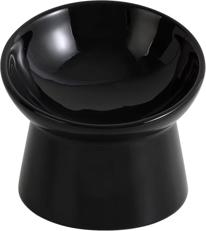 Raised Ceramic Cat Food Bowls – Tilted Elevated Anti-Vomit Cat Bowl – Whisker-Friendly Wide Shallow Feeding Dish – for Dry & Wet Food – Microwave & Dishwasher Safe by LIONWEILIONWELI